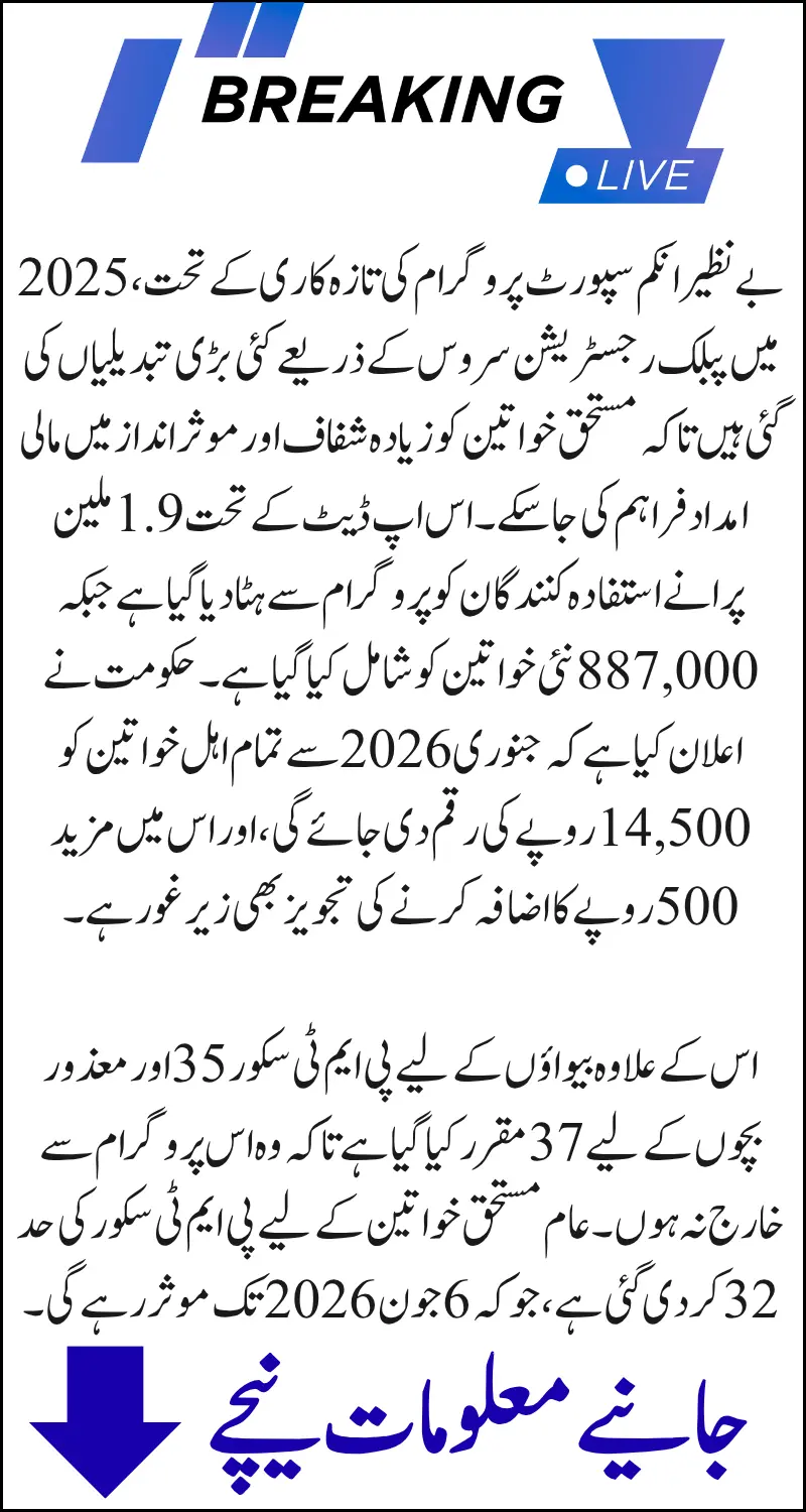 Benazir Income Support Program Update through Public Registration Service 2025