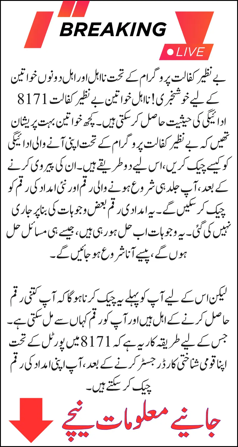 Benazir Kafalat 8171 Payment Status Check