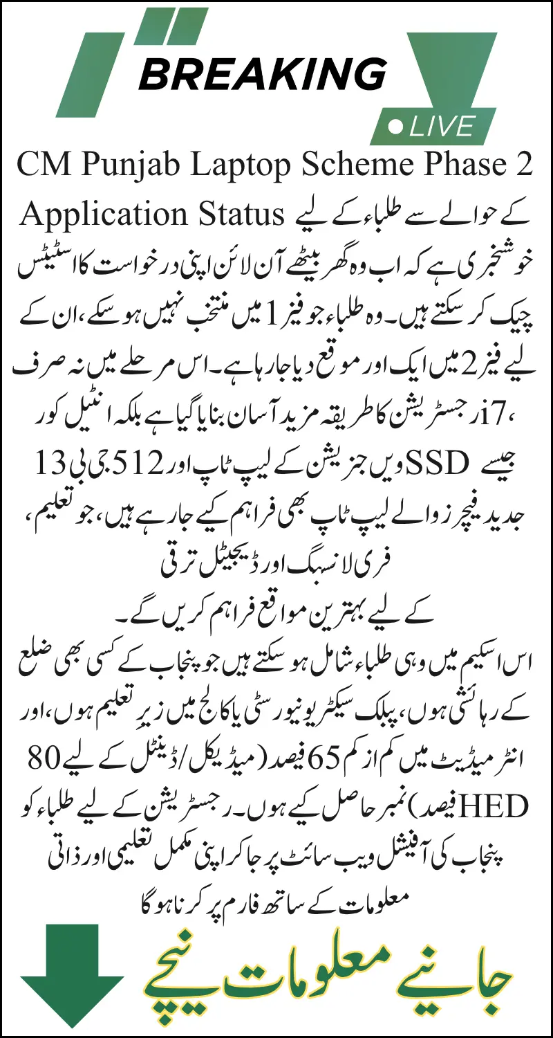CM Punjab Laptop Scheme Phase 2 Application Status