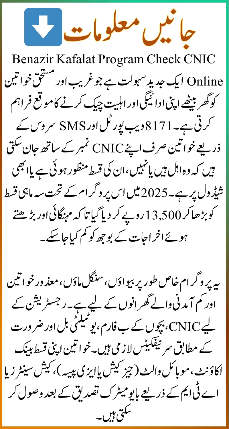Benazir Kafalat Program Check CNIC