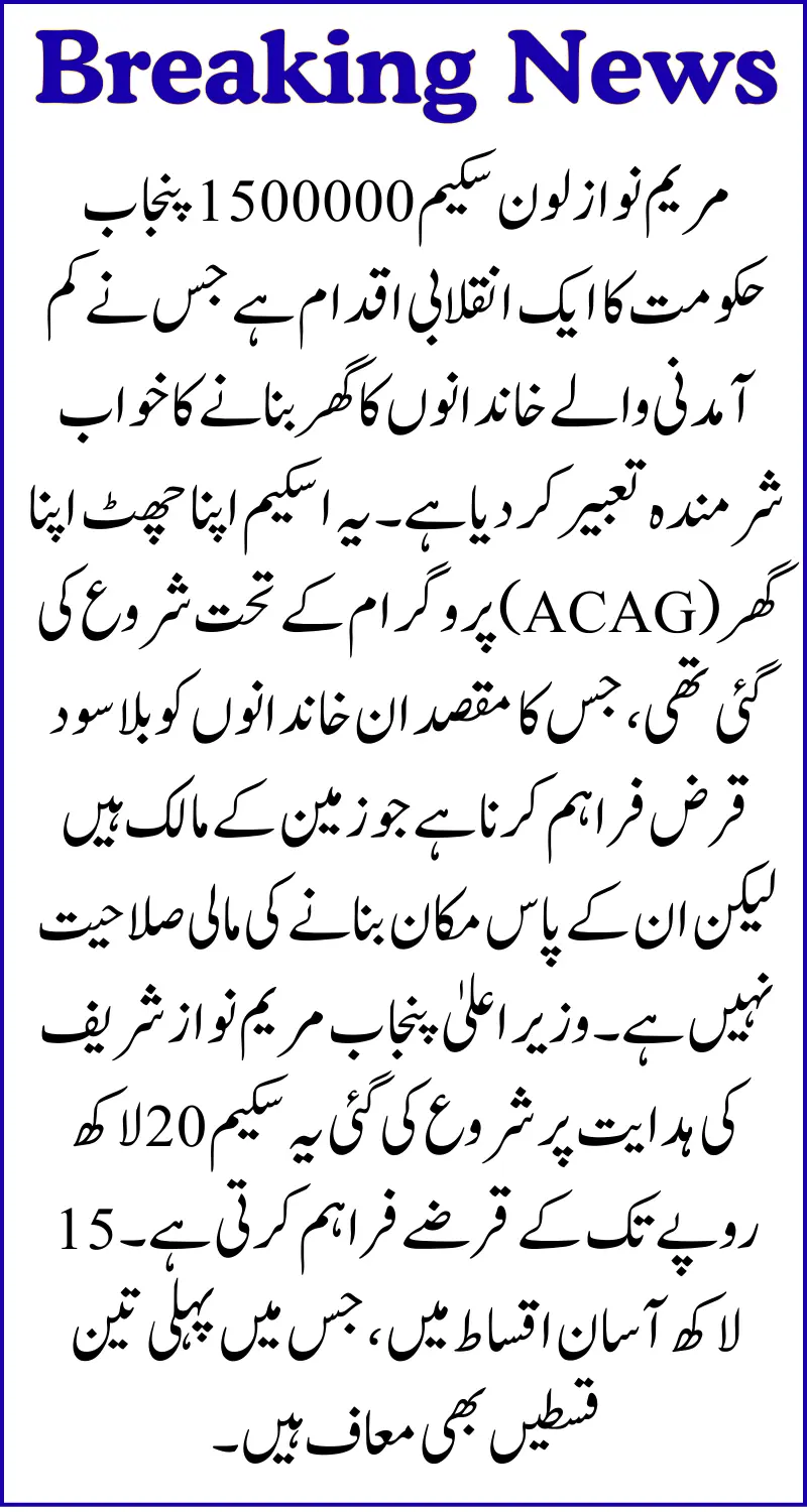 Maryam Nawaz Loan Scheme 1500000