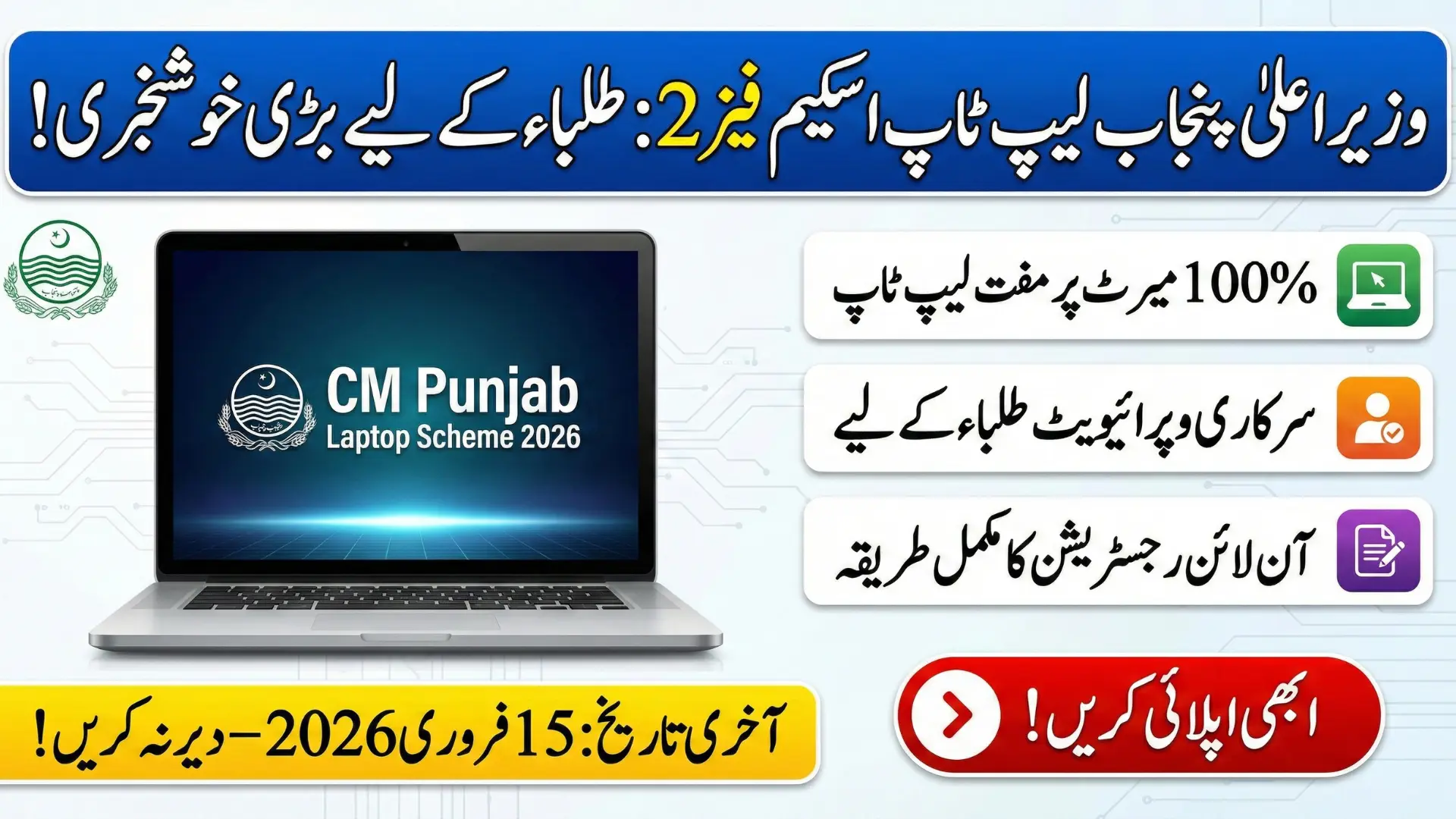 CM Punjab Laptop Program Phase 2 2026 Registration Process and Educational Requirements